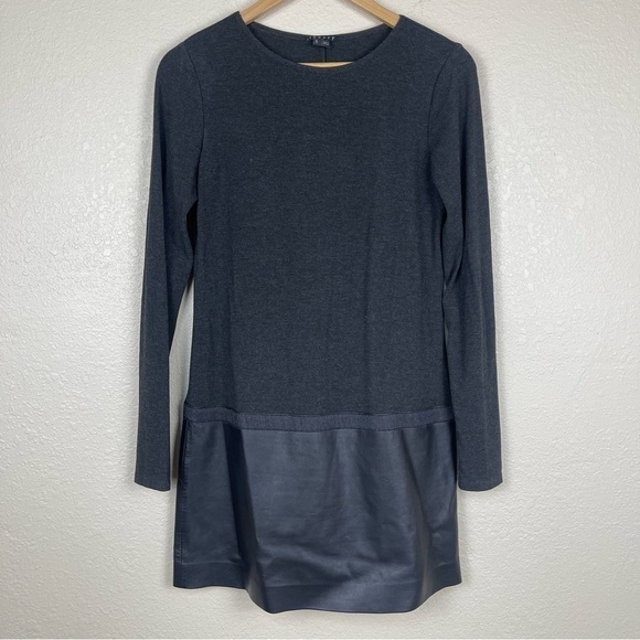 Theory Keiran Classical Black Drop Waist Lambskin Leather Dress Size Small Women - Picture 3 of 11